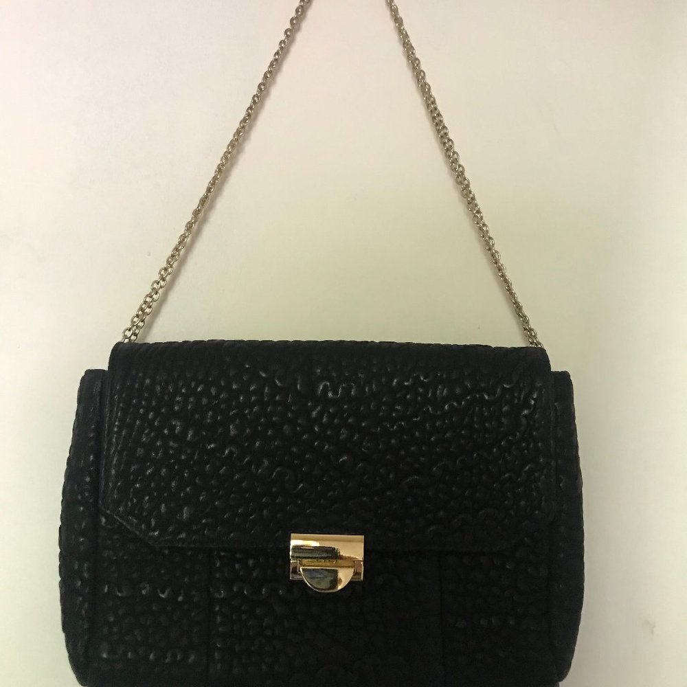 Lauren Merkin black textured leather handbag/clutch